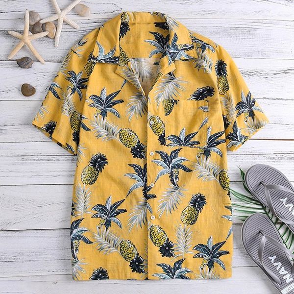

men summer fashion fruit print button slim fit short sleeve shirt man shirts plus size 5xl new arrival, White;black