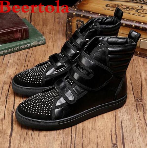 

suede leather men's boots hook and loop black ankle boots men brand rivets high shoes masculine flats casual shoes for men