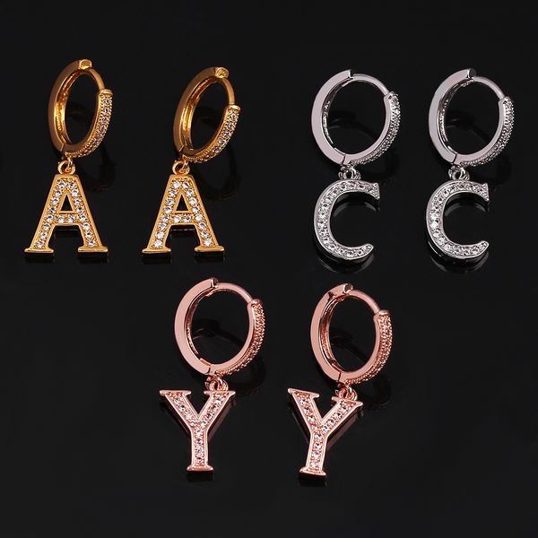 

1pc 26 a-z english alphabet zircon ear piercing earrings for women initial letters ear buckle crystal hoop cartilage ear jewelry, Silver