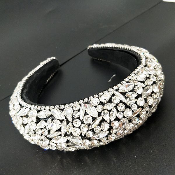 

4,5 см большой бархат hairbands губка корона, головная цепь ручной работы hairhoop для женщин, диадемы и короны стразы толстый оголовье, Golden;white