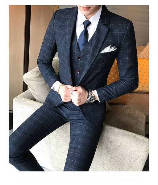 New Fashion Silver Grey Best Man Groom Abito da sposa Eccellente uomo Business Activity Suit Party Prom Suit (Jacket + Pants + Vest)