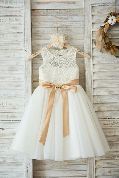 

ball gown new flower girl dress 2020 lovely lace tulle girl dress with big bow backless sleevelesss for wedding party, Red;yellow