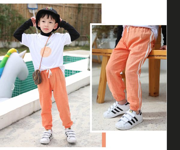 

дети модные брюки мальчики девочки повседневные антимоскитные брюки ребенок лето сплошной цвет свободные дышащие брюки мода спортивная одежд, Blue