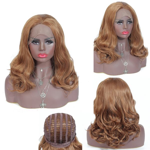 45cm Brown Women Natural Wave Curly Hair Brazilian Human Hair Lace