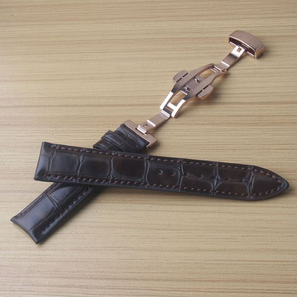 

crocodile grain watchbands stainless steel rose gold buckle watch bands strap dark brown watches accessories 18mm 20mm 22mm new, Black;brown