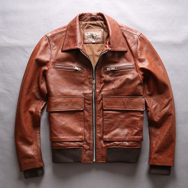 

2020 men's coat turn-down collar cowskin casual air force flight jacke slim fit real genuine leather jacket men bomber jacket, Black