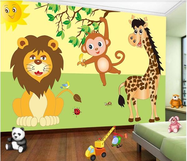 

wdbh 3d wallpaer custom p cartoon grass lion giraffe children room background home decor 3d wall murals wallpaper for walls 3d