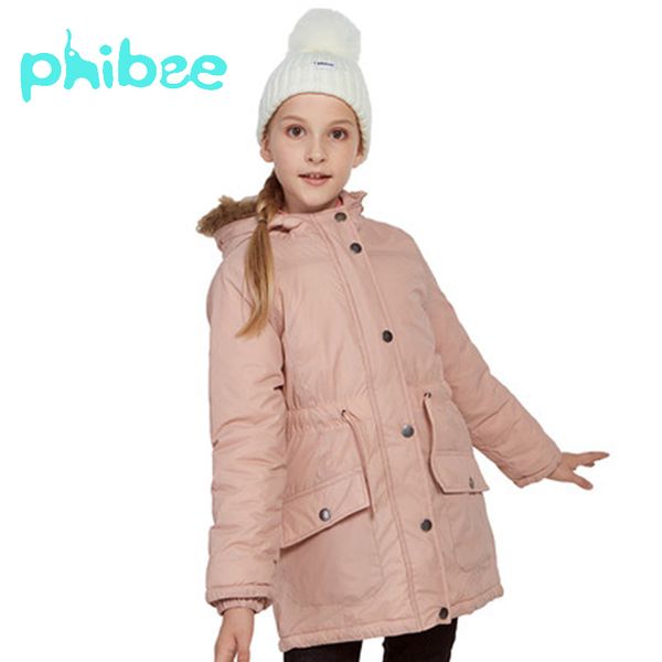 

phibee girls parkas spring autumn fall casual fur coat zipper button fashion jacket solid hooded warm children clothing, Blue;gray