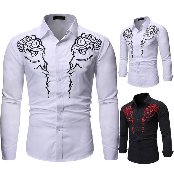 

fashion men nice embroidery shirt spring autumn casual comfy long sleeves blouse shirt cardigan slim fit, White;black