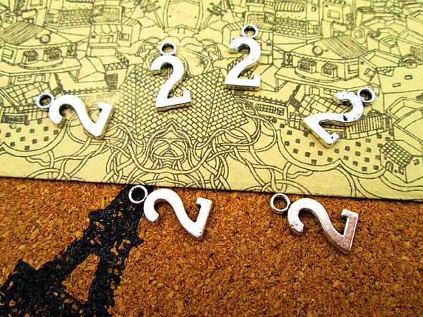 

90pcs- antique tibetan silver number 2 charms pendants, number two charms jewelry making 15x5mm, Bronze;silver