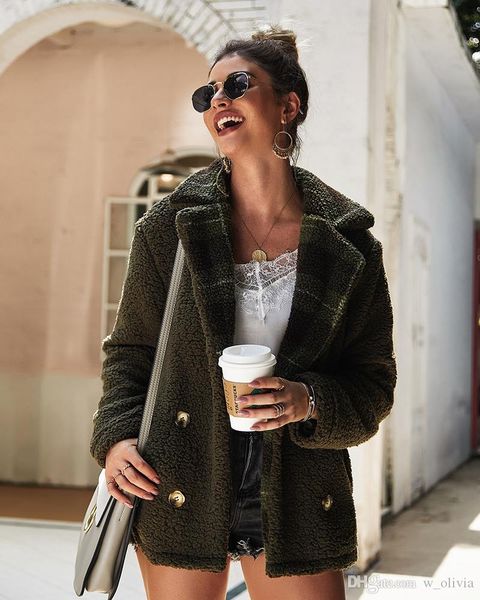 

original design 2019 autumn winter woolen suit collar color matching plaid fastener lady coat stuffed ourside cold-proof granny chic leisure, Black