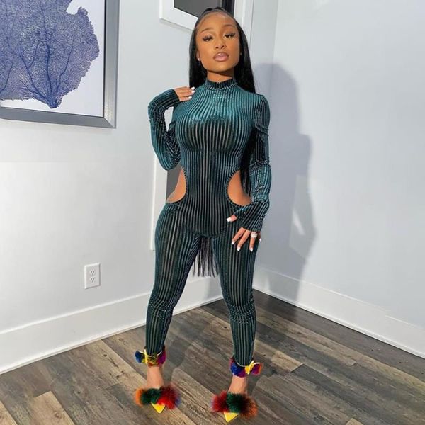 

women's jumpsuits & rompers 2021 green/red slim soft hollow out woman jumpsuit spring long-sleeve casual street bodysuit body, Black;white