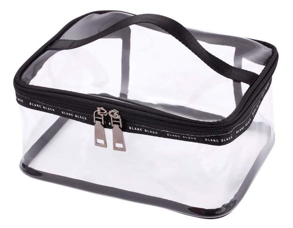 

hch-black + transparent travel cosmetic bag makeup train case organizer with handle