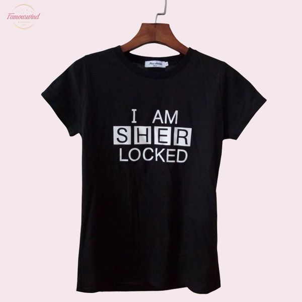 

sherlock holmes women t shirt i am sher locked print funny cotton casual tee shirt femme fashion brand harajuku, White
