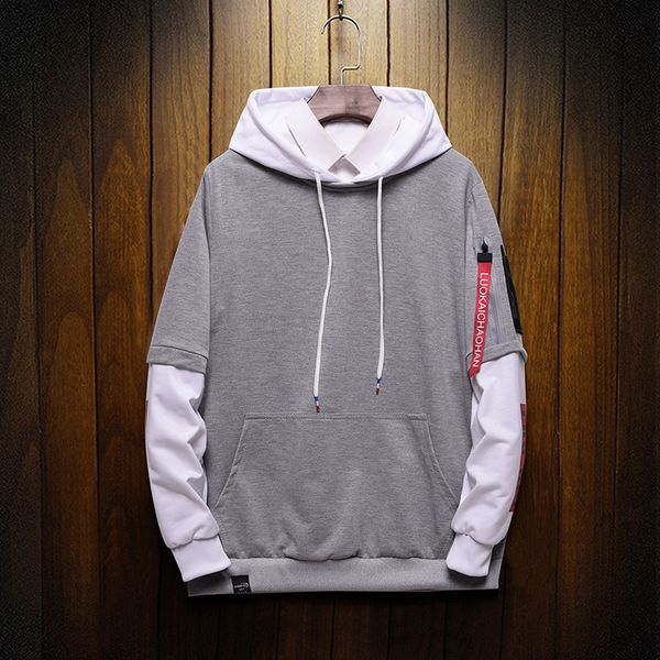 

2019 школьный сезон свитер с капюшоном мужская студенческая спортивная толстовка большой размер поддельные двухсекционные пальто куртка мужс, Black