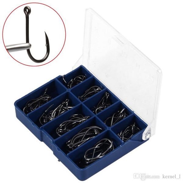 

100pcs 1box 3-12# black ise hook high carbon steel barbed hooks fishing hooks pesca carp fishing tackle accessories blue box