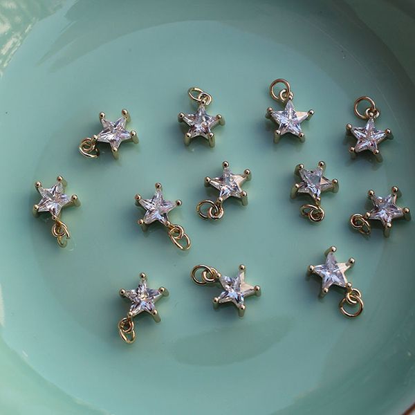 

14k baojin цвет аксессуары защищены инкрустированные циркон pentagram форма звезды наружный диаметр 9мм diy принадлежности браслет, Golden;silver