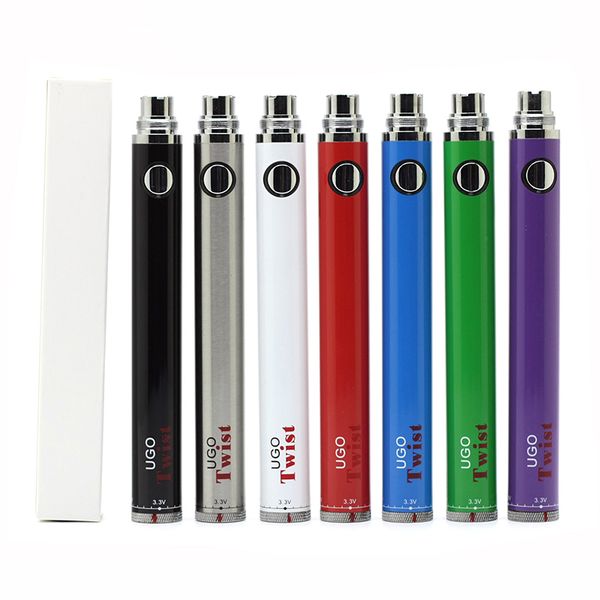

UGO Twist батареи 650mAh 900mAh Variable батареи Напряжение 510 Vape Ручка с боковой Micro USB порт зарядки Bottom Twist испаритель