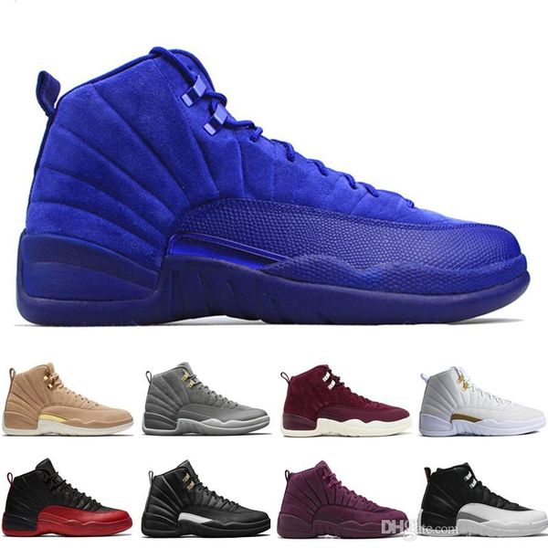 

12 12s мужская баскетбольная обувь пшеница темно серый бордо грипп игра мастер такси плей офф пиннакл металлик золото синий красный замша ул