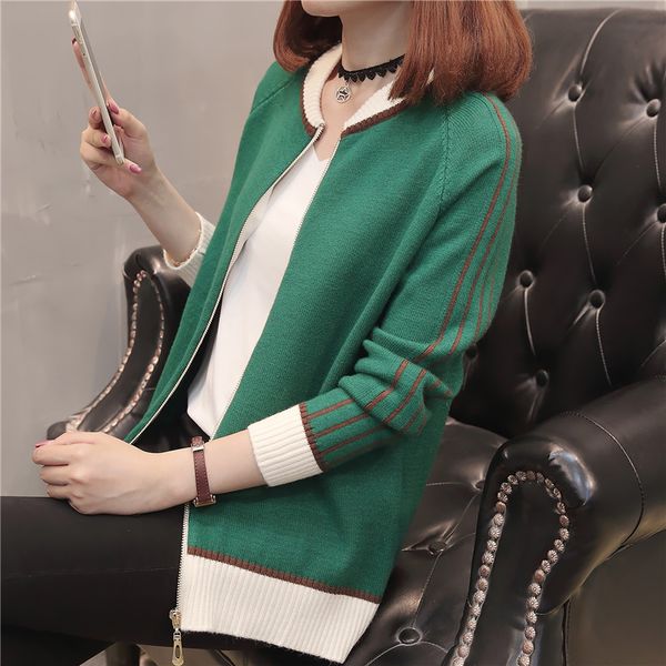 

2018 new autumn sweater women's korean loose zipper knitted cardigan long sleeve patchwork female cardigans women jumper coats, White;black