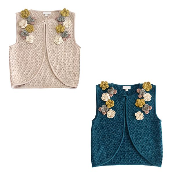 

luxury boutique малыша девушки вязать жилет с цветком baby girl красивой зимой осенью кардиган марки дети вязание жилет топы, Blue