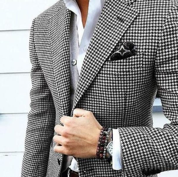 

houndstooth wedding tuxedos slim fit suits for men groomsmen suit two pieces prom formal suits (jacket+pants+tie) 177, Black;gray