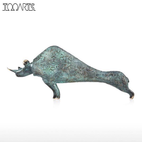 Tooarts Statue Modern Rhinoceros Sculpture Handmade Bronze Statues