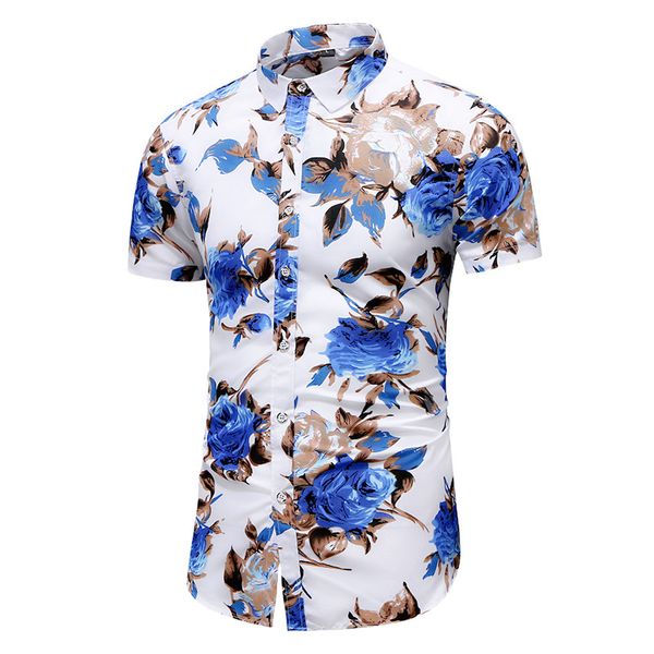 

mens shirts casual slim fit hawaiian shirt men summer hc new style print short sleeve designer shirt men high quality, White;black