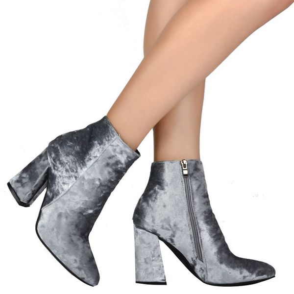 

lvelvet ankle boots for women pointed toe high heel ankle boots fashion winter shoes women botas mujer 014n1249 -4, Black