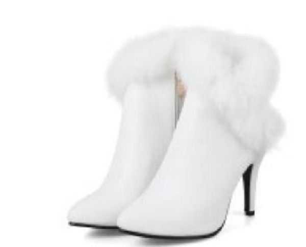 

women's boots in winter high fine heel pointed end plus velvet keep warm non-slip, Black