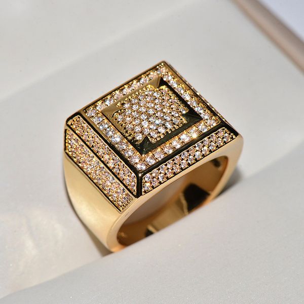 

gold bling hip hop big rectangle band rings for man fashion silver color party jewelry gift silver 2020
