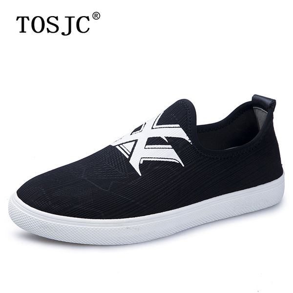 

tosjc brand new arrive canvas boat shoes men casual footwear slip on flat loafer breathable male skateboarding shoes for male, Black