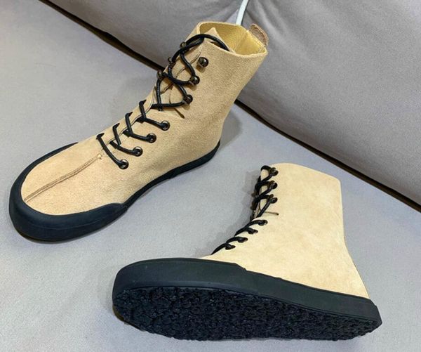 

2019 spring fall womens ladies black nude beige nubuck real002 leather flat platform rubber sole lace up booties combat boots