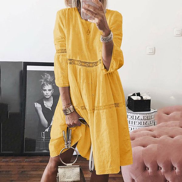 

2019 european and american foreign trade women's clothing lace stitching embroidered cropped sleeve dress plus size women's clothi, Black;gray