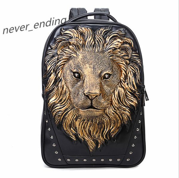 

men's backpack, designer embossed lion head fashion backpack outdoor waterproof cool travel computer bag