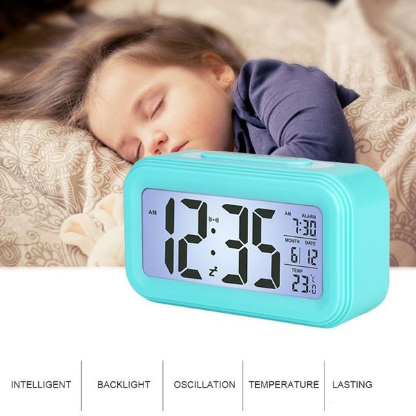 

1pcs led digital alarm clock electronic clock smart mute backlight display temperature & calendar snooze function alarm clocks