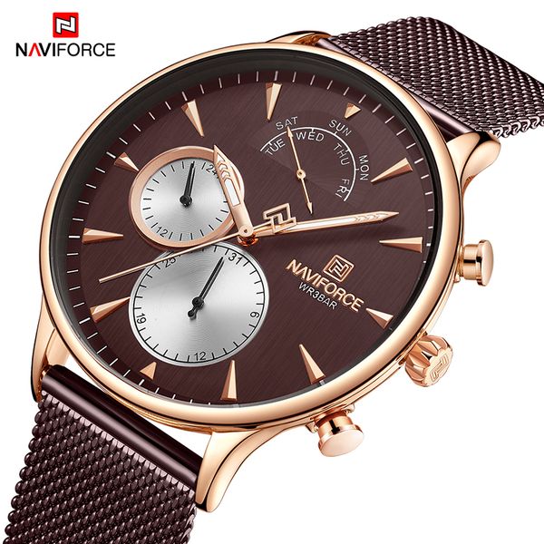 

naviforce brand men's business fashion watches quartz wristwatch men date analog watch waterproof clock relogio masculino, Slivery;brown