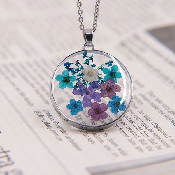 

handmade epoxy necklace natural dried flower pendant necklace accessories, Silver