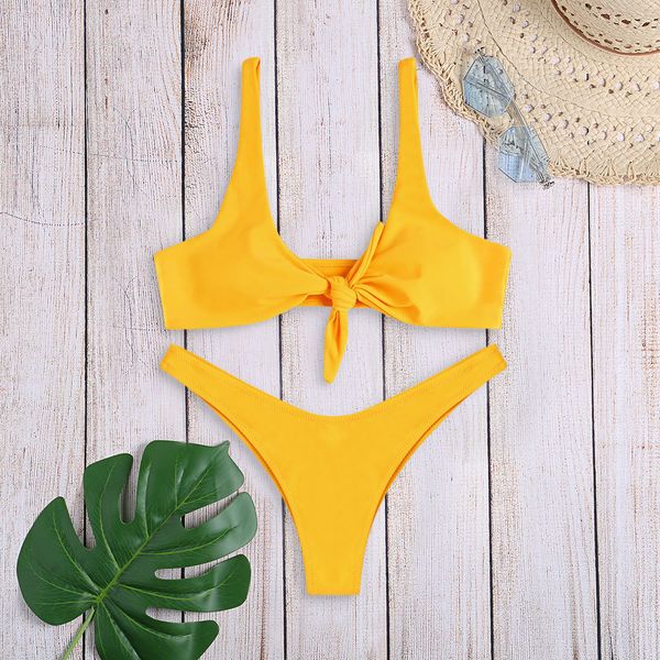 

designer swimwear designer bikini women bikini set swimwear knotted padded thong wire scoop neck bathing swimming 7 colors, White;black