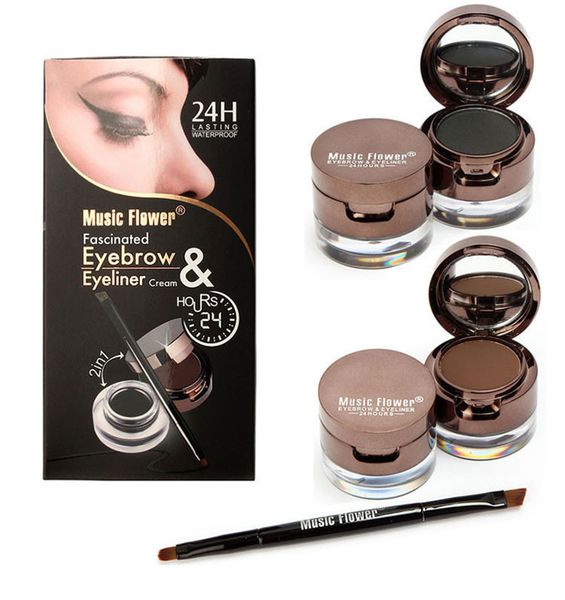 

dropshipping music flower brand 2 in 1 gel eyeliner & eyebrow powder makeup palette waterproof black brown natural eye liner cosmetics set