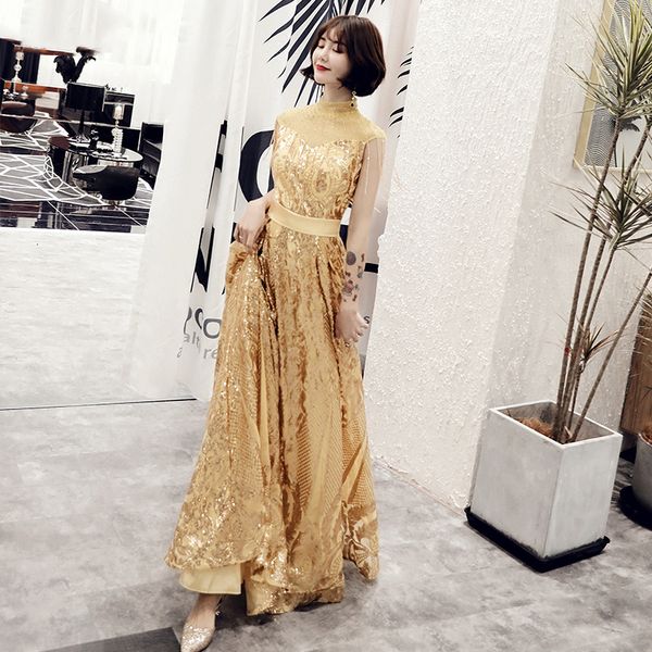 

gold embroidery beading chinese sequins oriental party female cheongsam stage show qipao elegant celebrity banquet dresses, Red