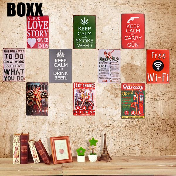 

vintage metal tin signs rustic rod wi-fi keep calm pin up wall plaque garage man cave decor craft wall door plaque