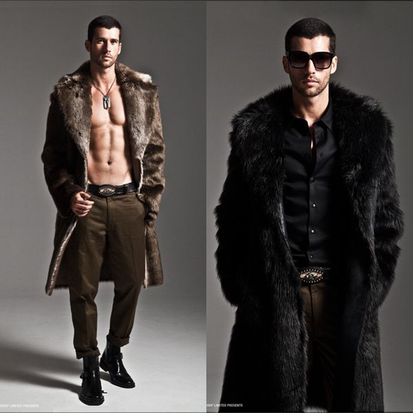 

men fur coat winter faux fur outwear windbreaker coat men punk parka jackets long leather overcoats genuine brand clothing, Black
