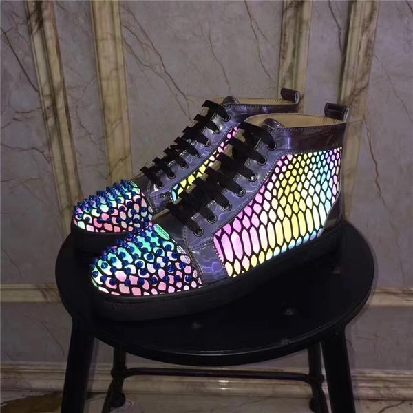 

2020 luxury ace red bottom handmade leather punk party lovers genuine halloween dark women men athletics trainers, Black