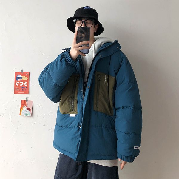 

2019 autumn and winter korean version of european and american style simple casual color matching thick hooded cotton clothing, Black