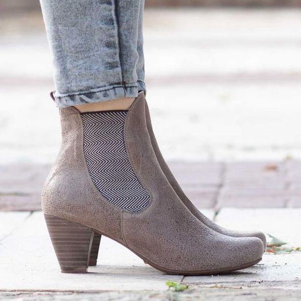 

2019 solid color medium high heel women's booties autumn fashion casual ladies shoes side elastic pointed high heels, Black