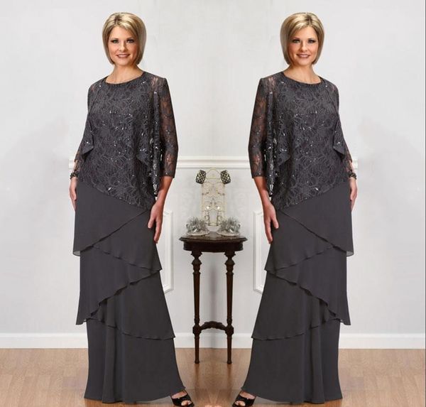 

gray lace mother of the bride dresses with long sleeves jackets jewel neck sequined evening gowns floor length wedding prom dresse233x, Black;red