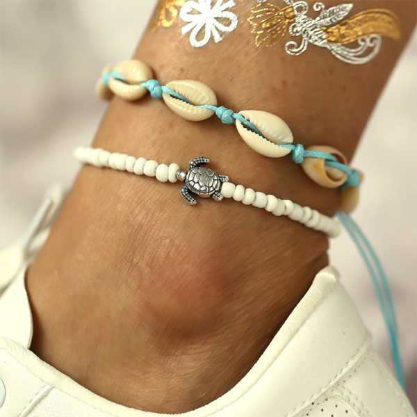 

retro turtle beaded pendant anklets bohemian handmade conch shell anklets for women beach charm boho accessories jewelry mujer, Red;blue