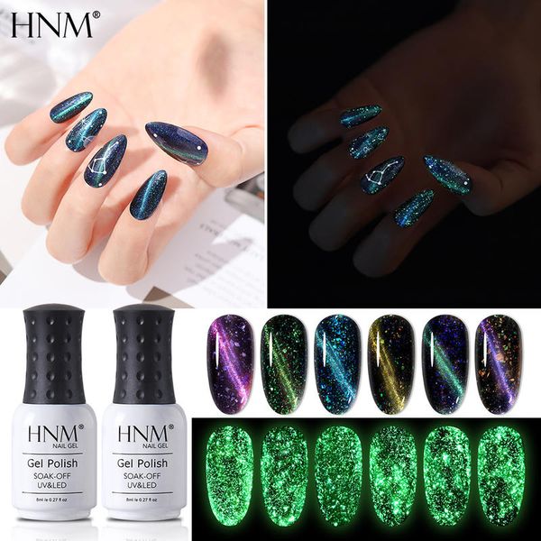 

hnm 8ml luminous 3d cat eye gel nail polish uv led soak off fluorescent varnish primer long lasting glow in dark gel polish, Red;pink