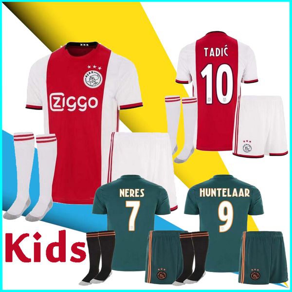 

2019 2020 ajax fc kids soccer jerseys uniforms home away de ligt van de beek tadic ziyech de jong neres custom 19 20 football shirt, Black